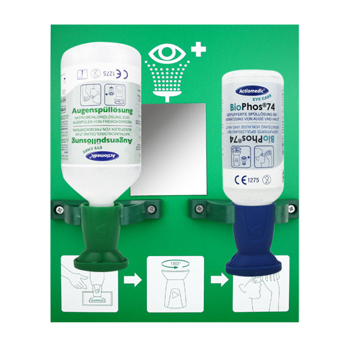 Augenspülstation DOUBLE 2 (1xNaCl 500ml + 1xBioPhos74 250ml)