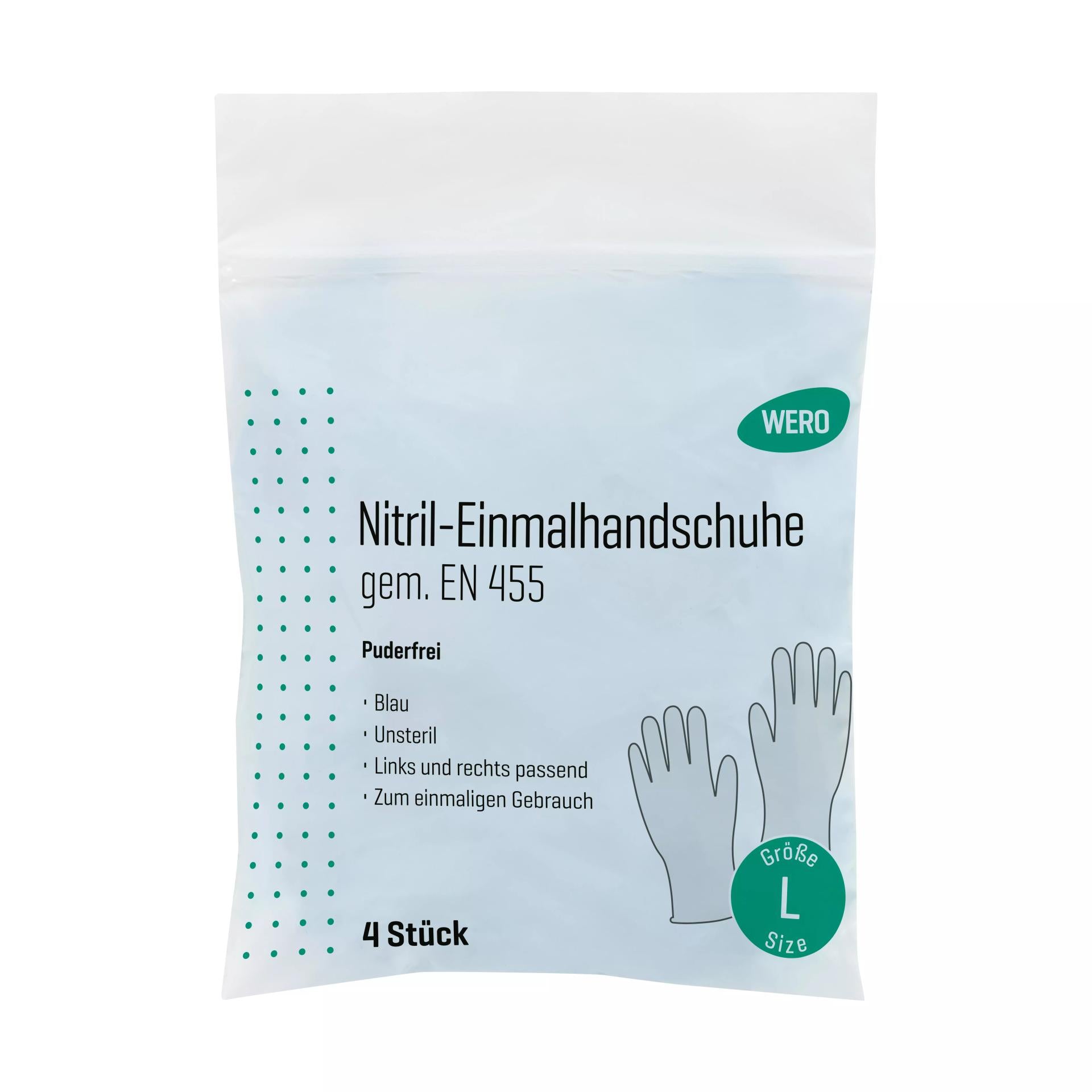 Nitril-Einmalhandschuhe, puderfrei, Gr. L (8 – 9), 4 Stk