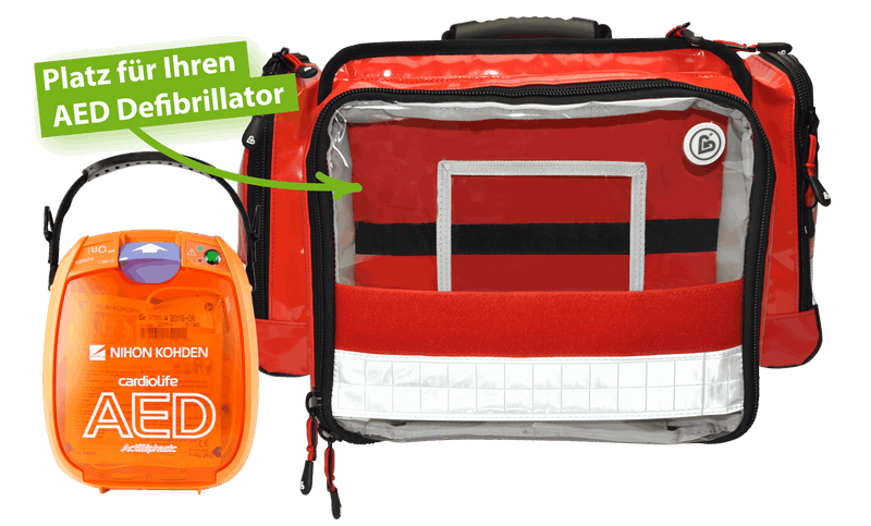 SET AED 3100 und FLEX Notfalltasche mit Zubehör