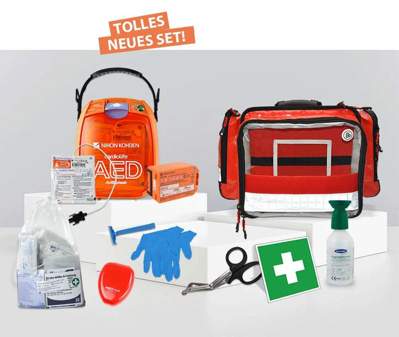 SET AED 3100 und FLEX Notfalltasche mit Zubehör